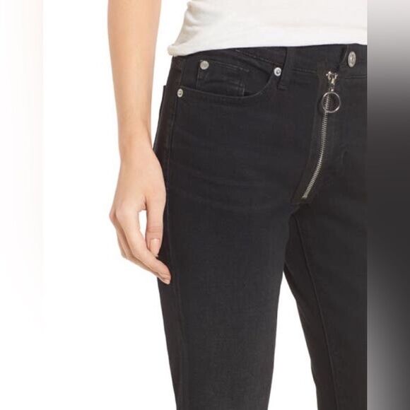 Hudson Crop Riley Relaxed Straight Jeans exposed zipper Black Denim 30 - Picture 4 of 10